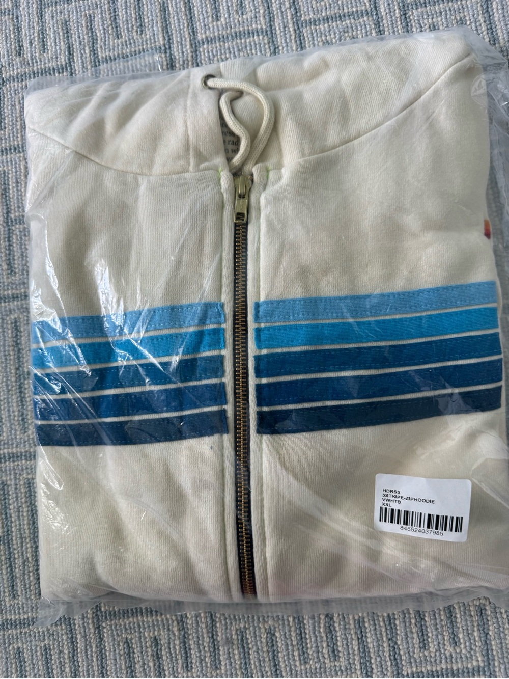NWT Aviator Nation men’s off white Zip Hoodie with Blue Stripe Detail